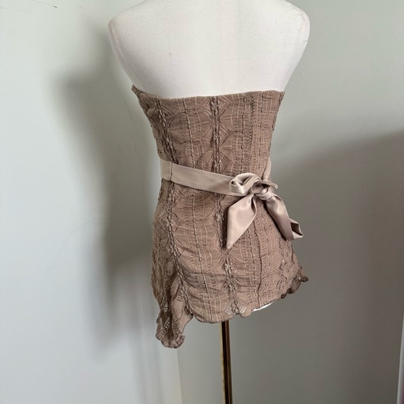 Y2K Charlotte Russe Strapless Mesh Lace Top – Mocha, Satin Waist Fairy Whimsy L - Picture 5 of 7